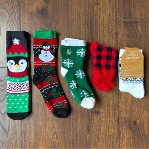 Holiday Christmas Women’s Crew Socks Set, Snowman, Penguin, Flannel Green, Red